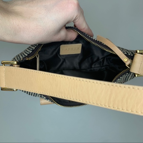 Ralph Lauren Vintage Houndstooth Shoulder Bag Mini Bag Glen Plaid Black Tan Gold - Picture 4 of 13